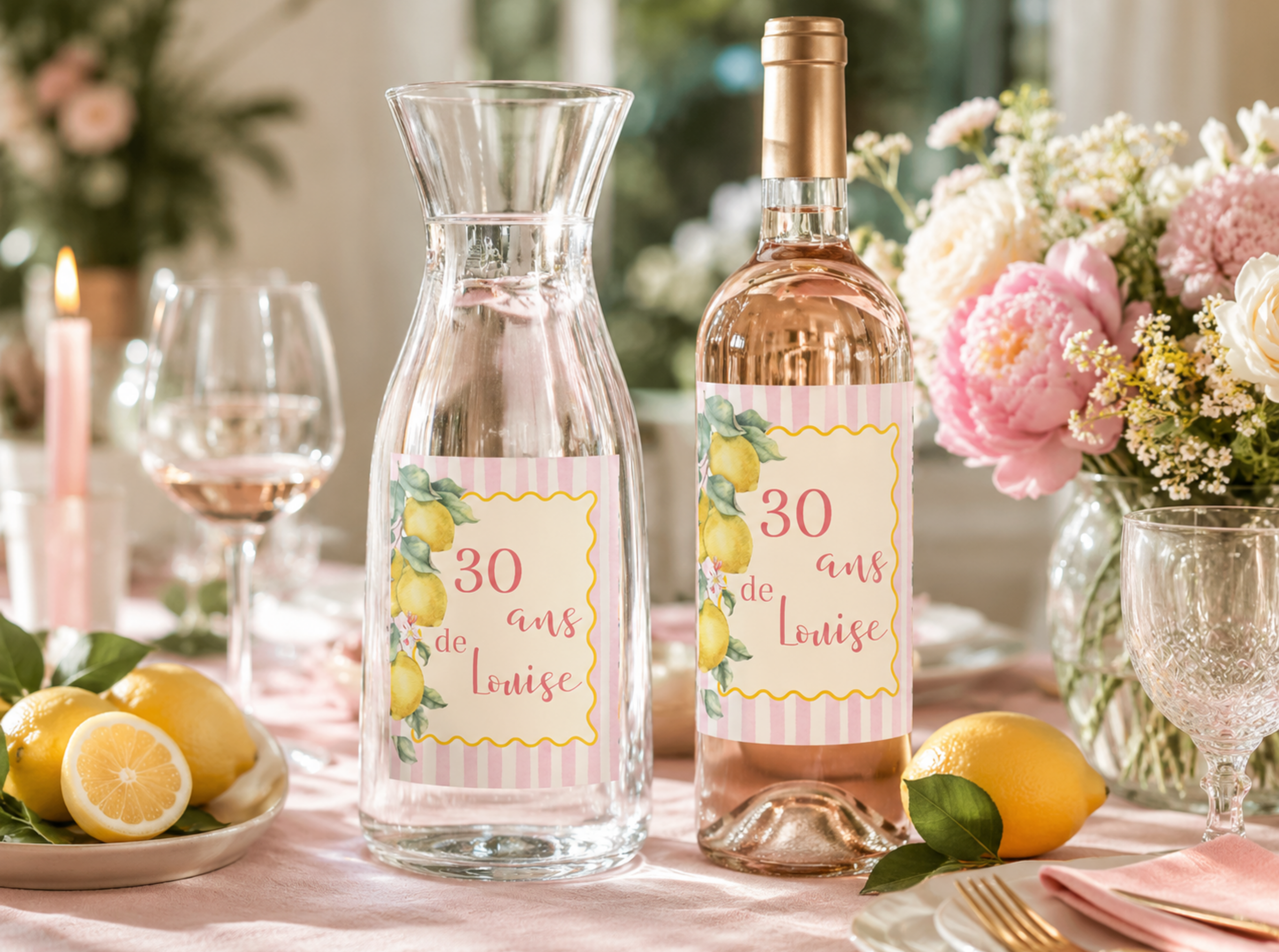Étiquettes bouteilles mise en scène